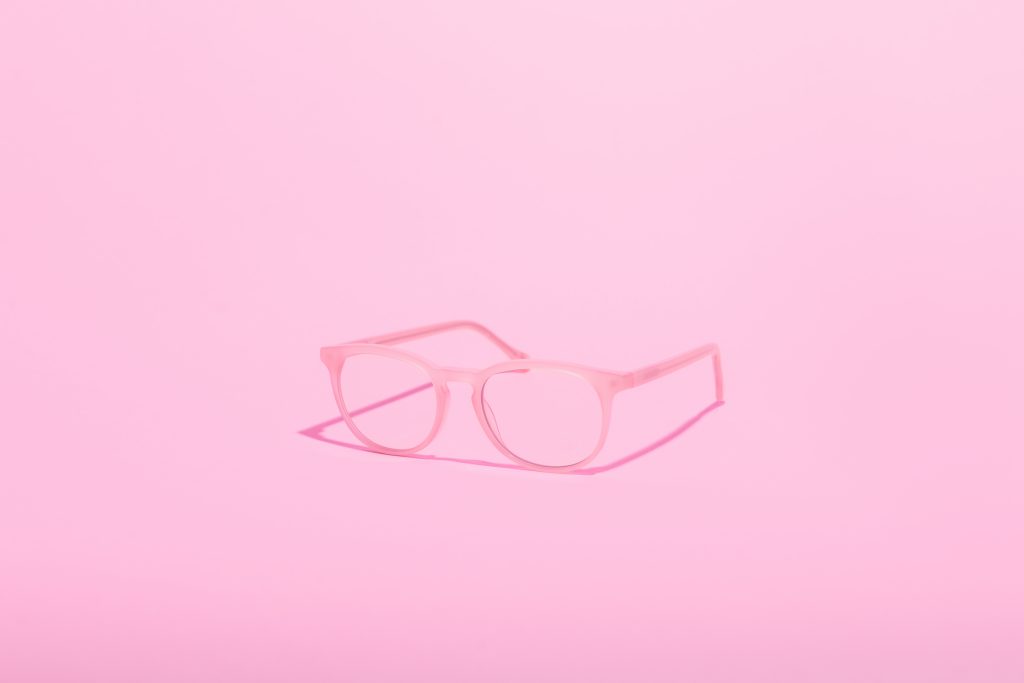 Pink Roebling in Rose Mallow Felix Gray glasses with pink background