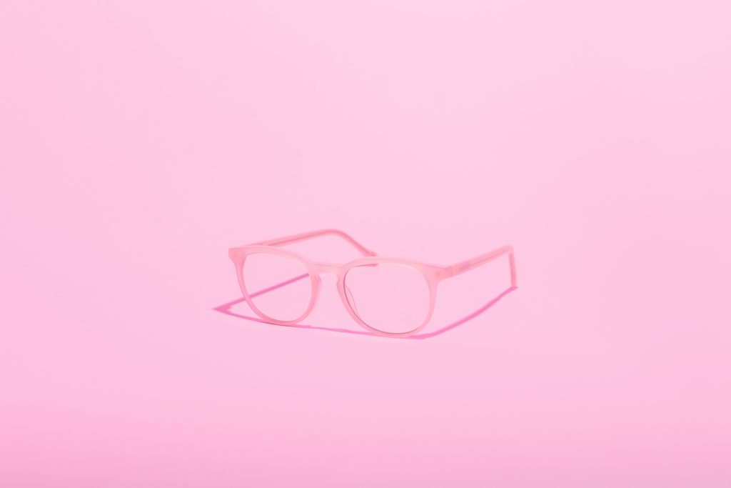 Pink Roebling in Rose Mallow Felix Gray glasses with pink background