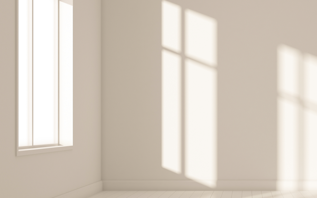 A white room with sunlight shinning through