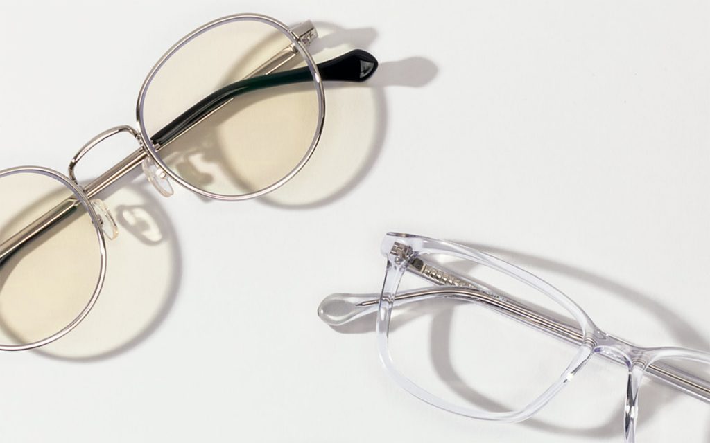 Amber metal eyeglasses and clear rectangular eyeglasses