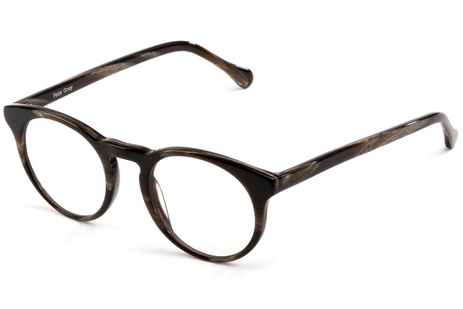 Turing eyeglasses in horn viewed from front