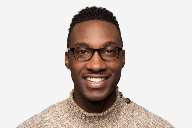Carver eyeglasses in mahogany on male model viewed from front