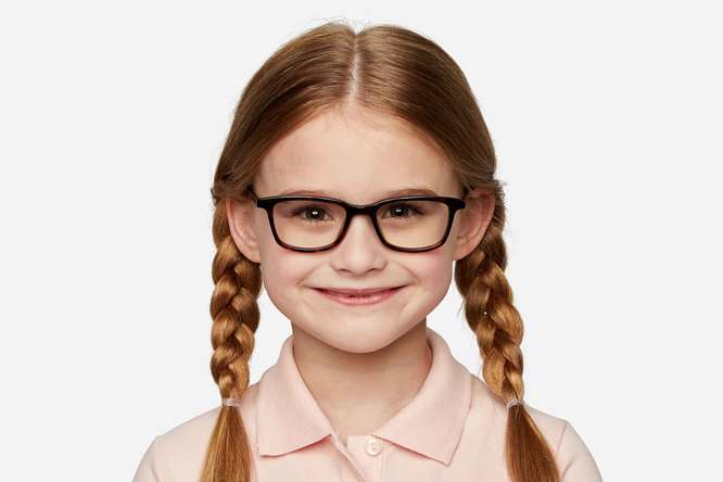 Faraday K1 eyeglasses in mahogany on female model viewed from front