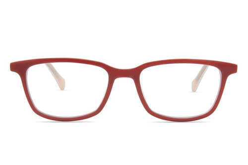 Faraday K2 eyeglasses in ruby red viewed from front