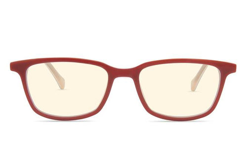 Faraday K1 sleepglasses in ruby red viewed from front