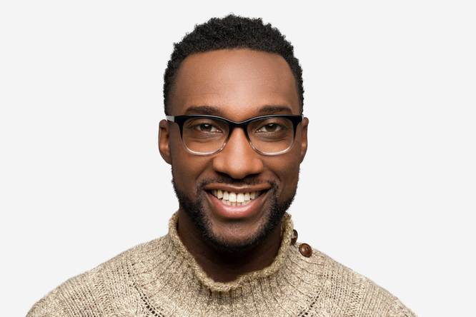 Hopper eyeglasses in manhattan fade on male model viewed from front