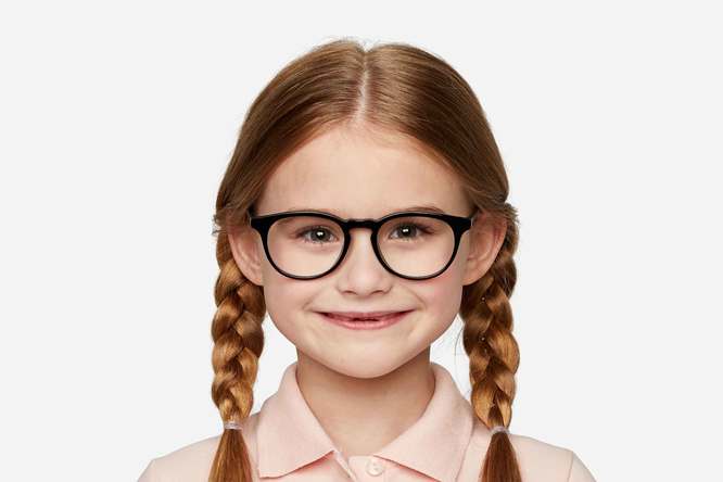 Roebling K1 eyeglasses in black on female model viewed from front