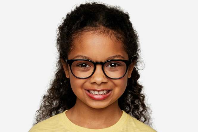 Roebling K2 eyeglasses in black on female model viewed from front