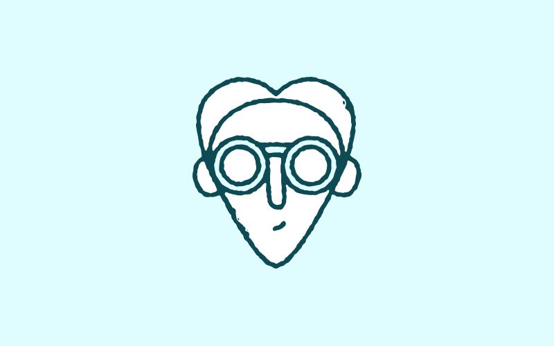 Icon of man with a heart shape face wearing glasses