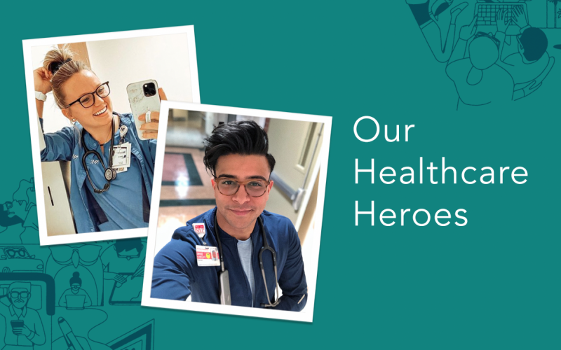 Our healthcare heros featuring a woman nurse and a male doctor