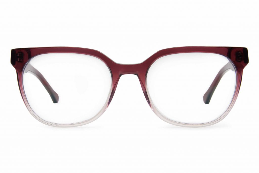 Kelvin eyeglasses in a ruby Gamay Fade color