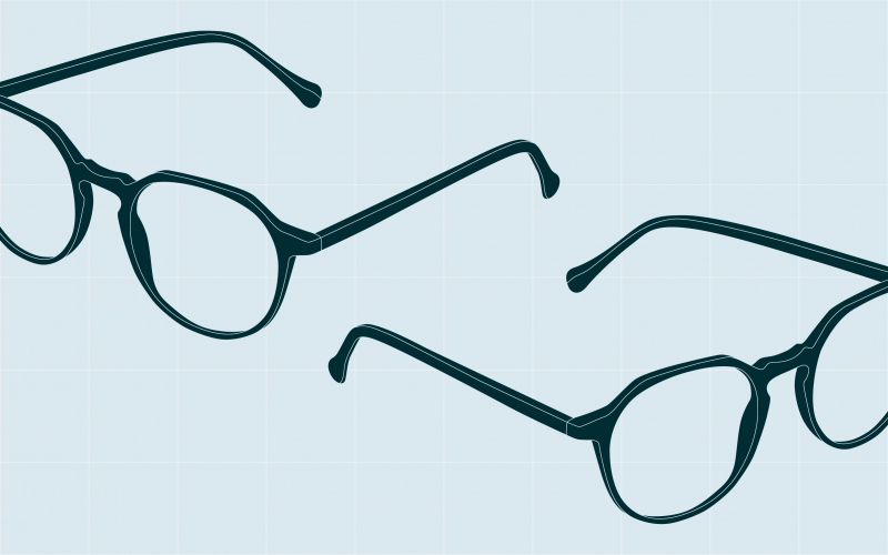 Image of two eyeglasses on a blue background