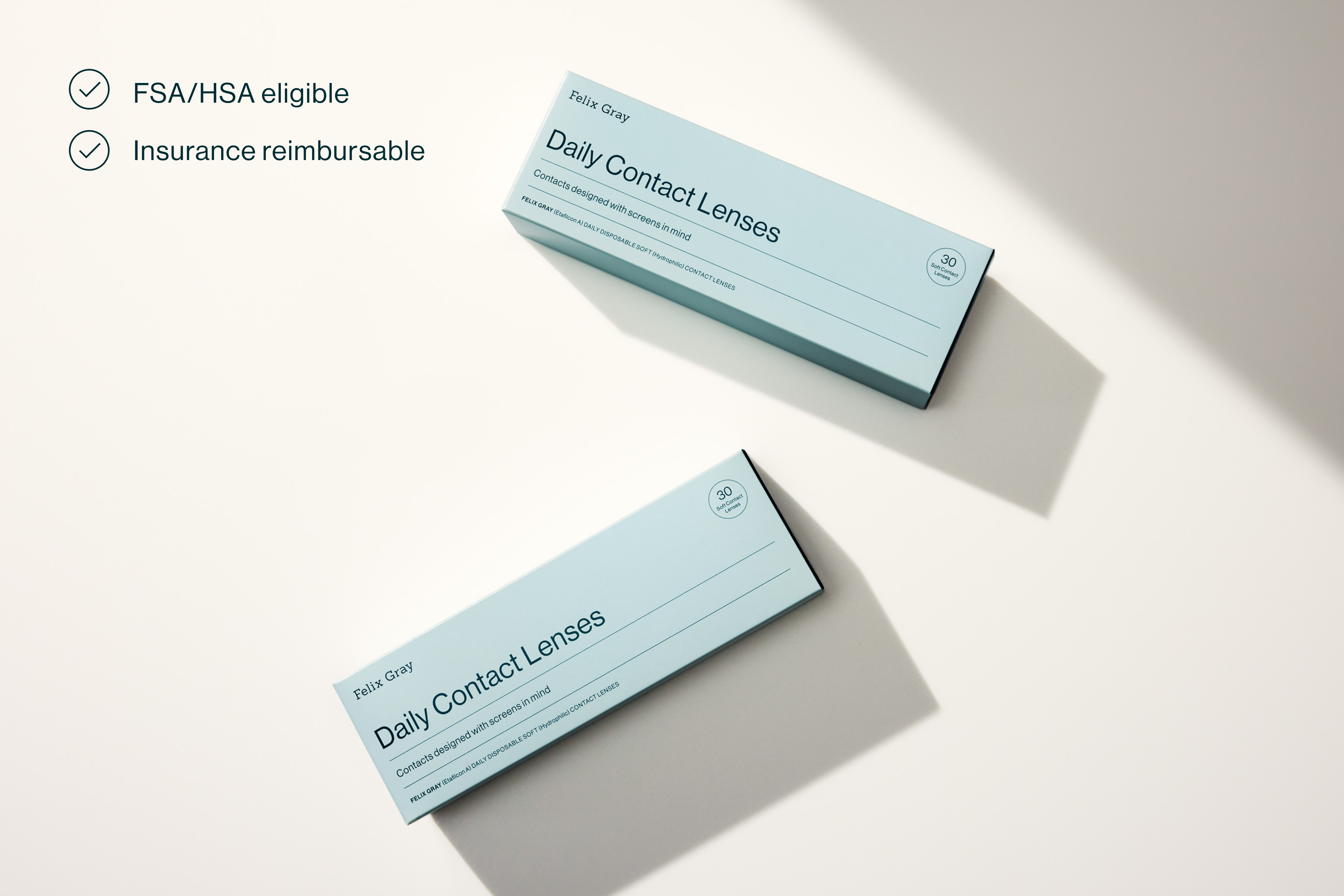 Tow of our daily contacts boxes. FSA/HSA eligible.