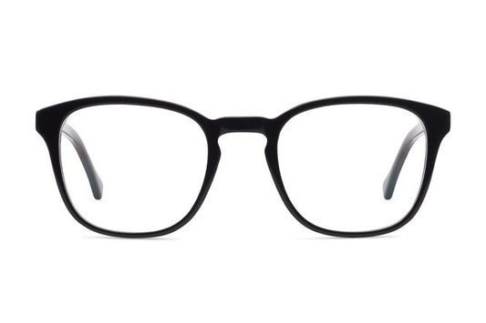 Tole eyeglasses in black viewed from front