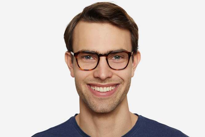 Tole eyeglasses in sazerac on male model viewed from front