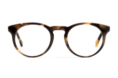 Turing eyeglasses in whiskey tortoise viewed from front