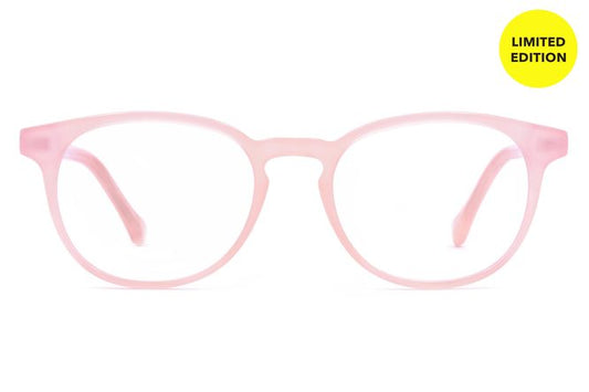 Roebling LBF eyeglasses in rose mallow viewed from front